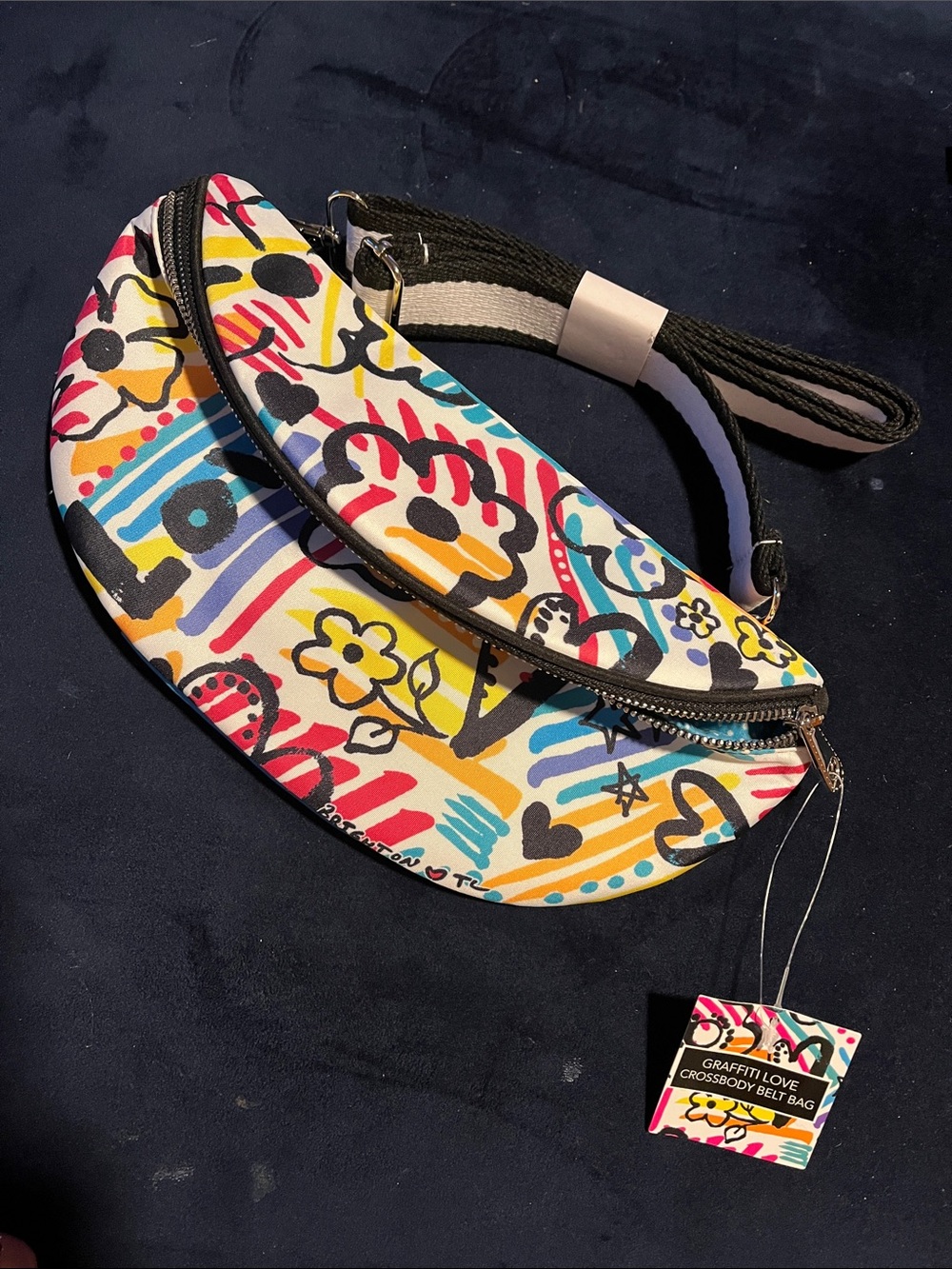 Graffiti Love Crossbody Belt Bag - Multicolor Floral Print